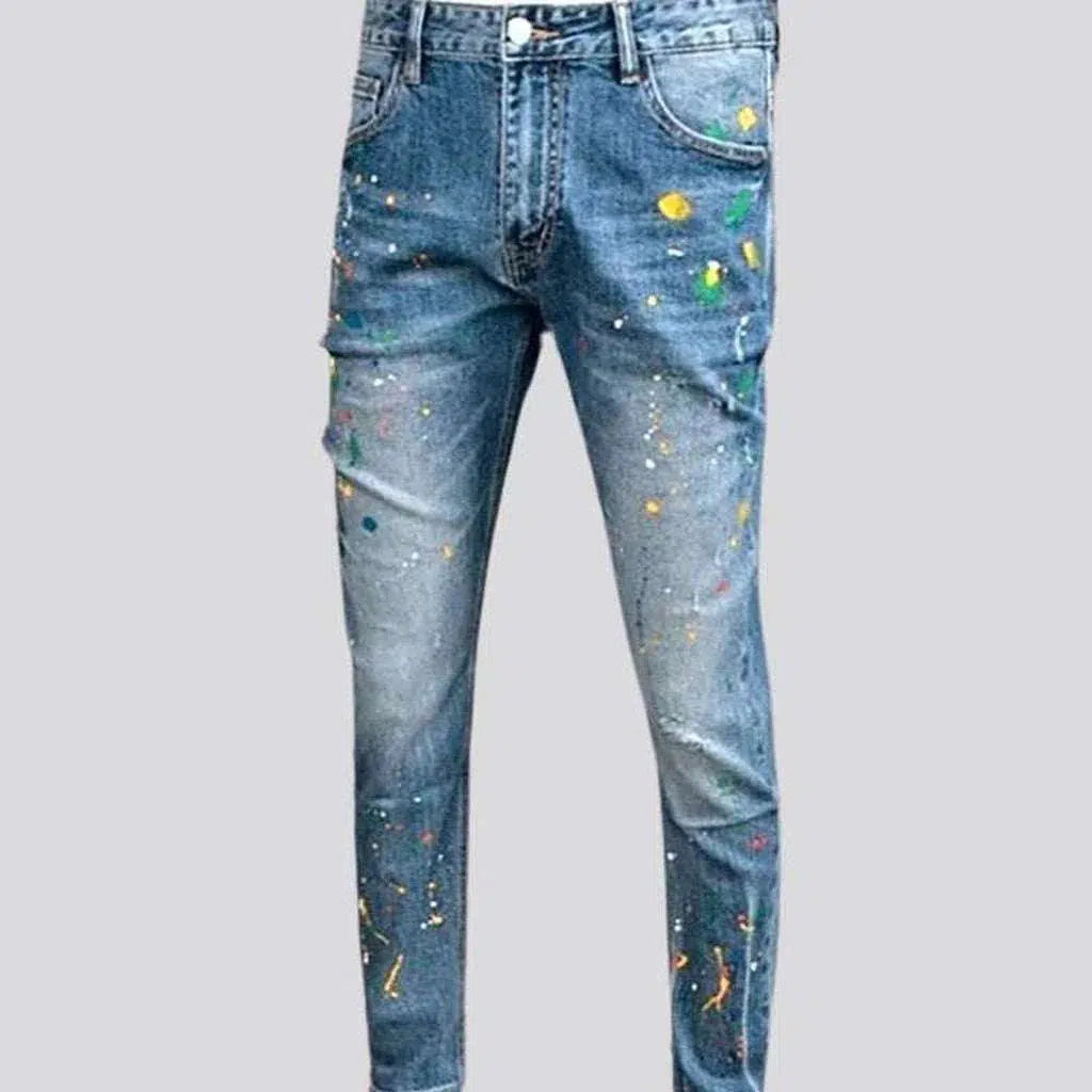 Paint-splattered color stains jeans
 for men