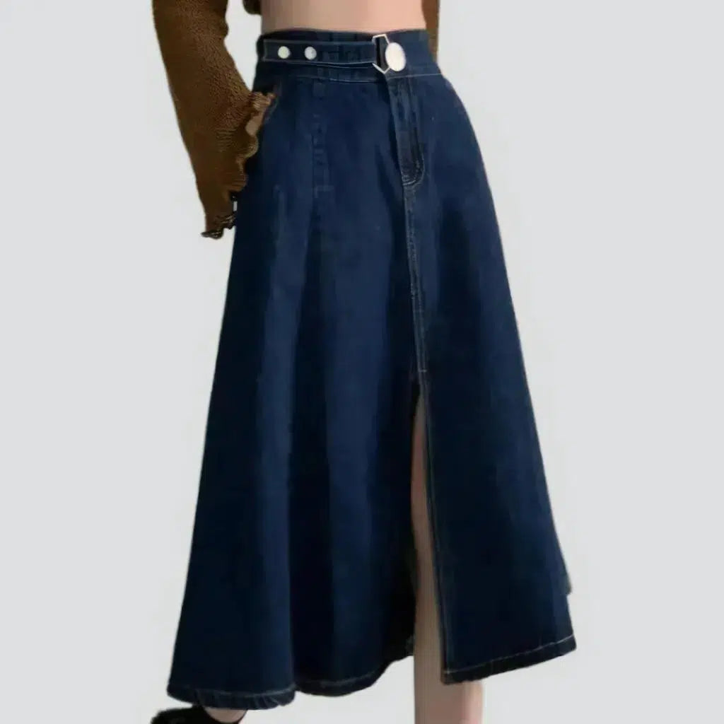 Midi front-slit denim skirt