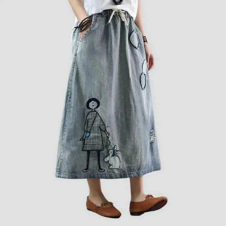 Long high-waist jeans skirt
 for ladies