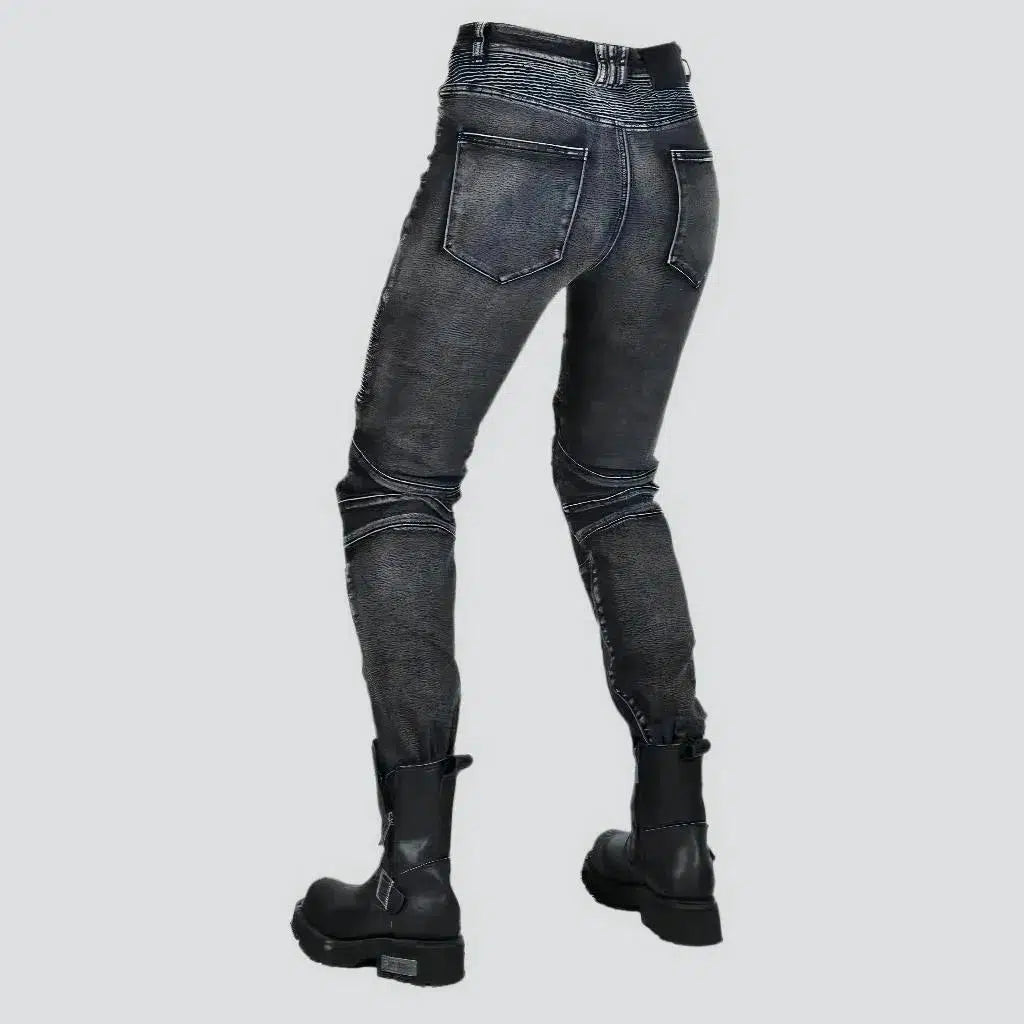 Mid-waist slim motorcycle jeans