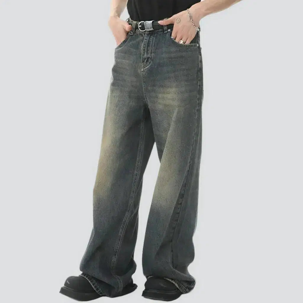 Floor-length men's sanded jeans