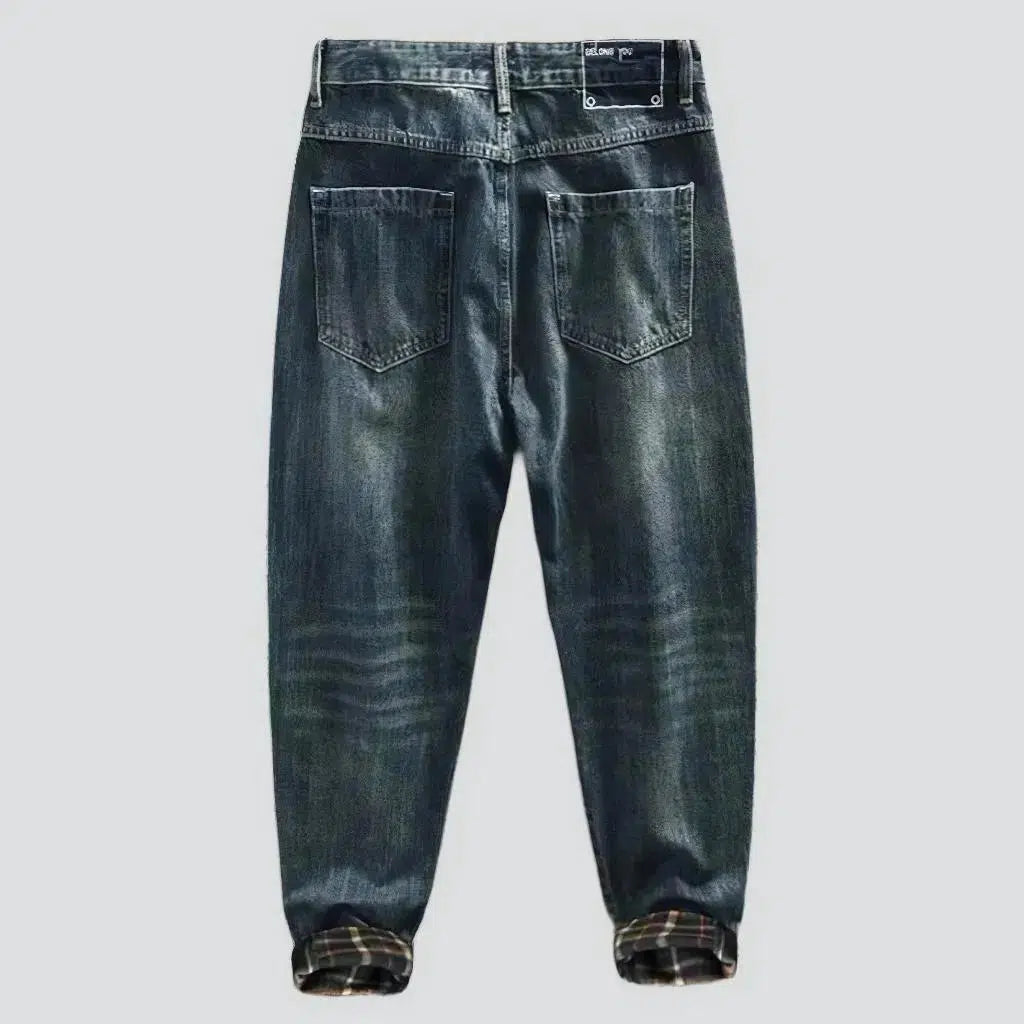 Checkered men's fleece jeans