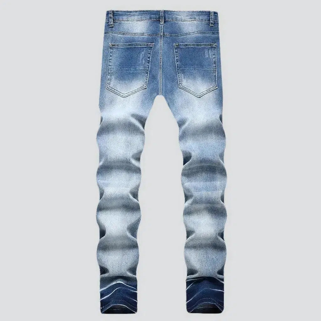 Mid-waist men's patchwork jeans