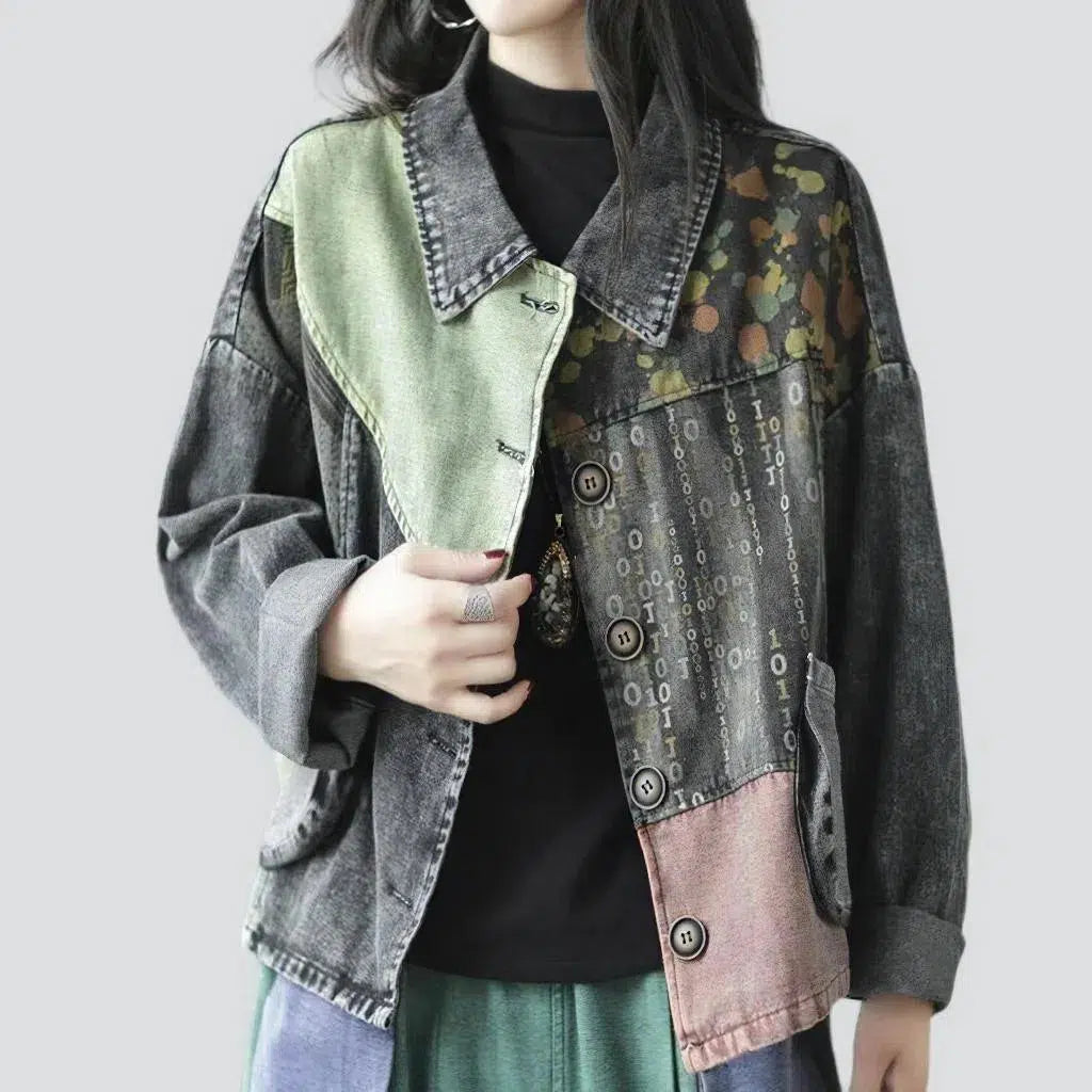Patchwork oversized denim jacket
 for women