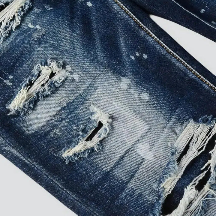 Dark-wash men's grunge jeans