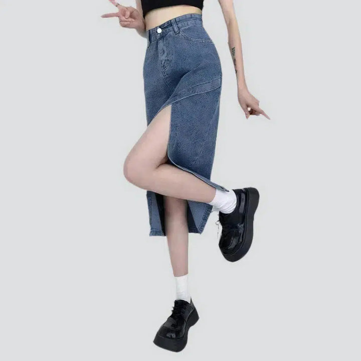 Medium-wash high-waist jean skirt