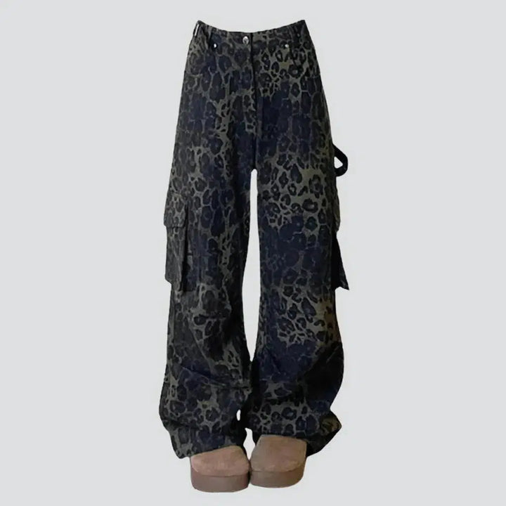 Black dark leopard print jeans