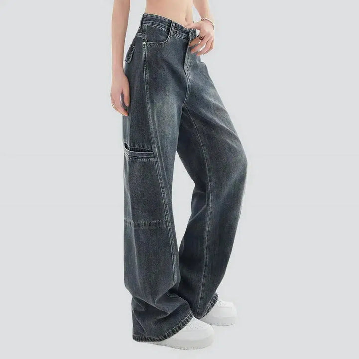 Street asymmetrical women's seams jeans