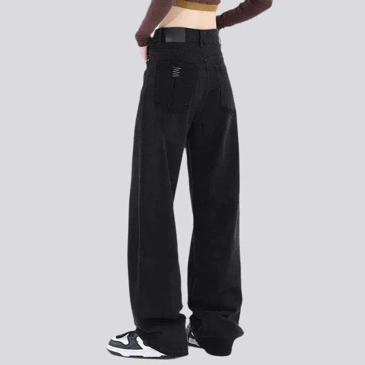 baggy, monochrome, black, high-waist, 5-pocket, zipper-button, women's jeans | Jeans4you.shop