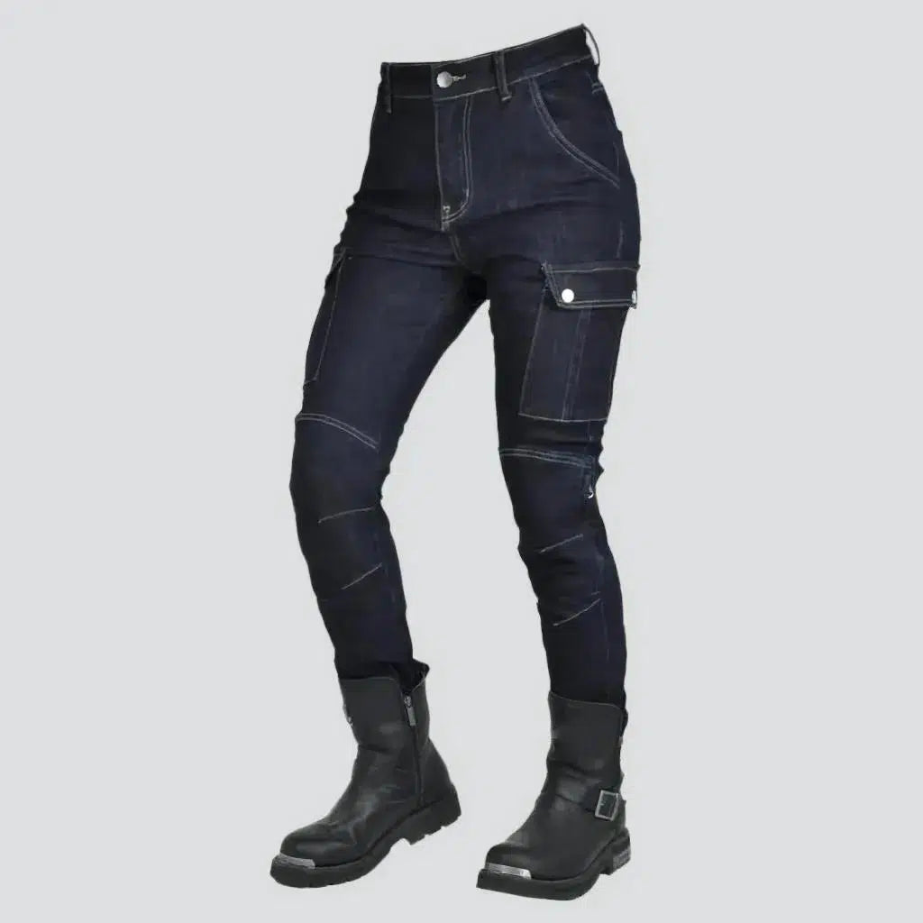 Mid-waist women's motorcycle jeans