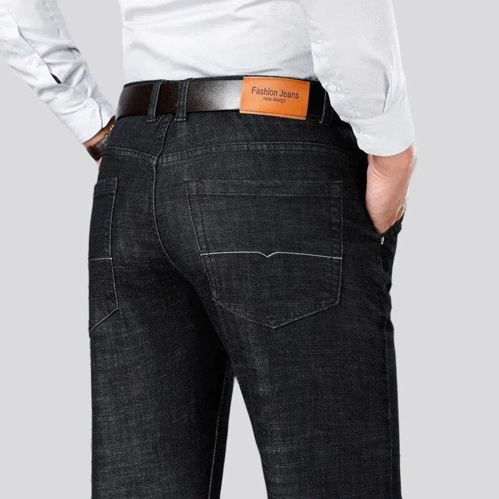 straight, monochrome, thick, stretchy, high-waist, diagonal-pocket, zipper-button, men's jeans | Jeans4you.shop
