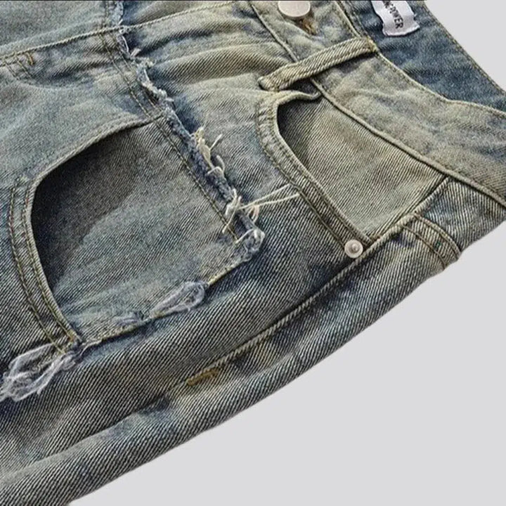 Layered women's floor-length jeans