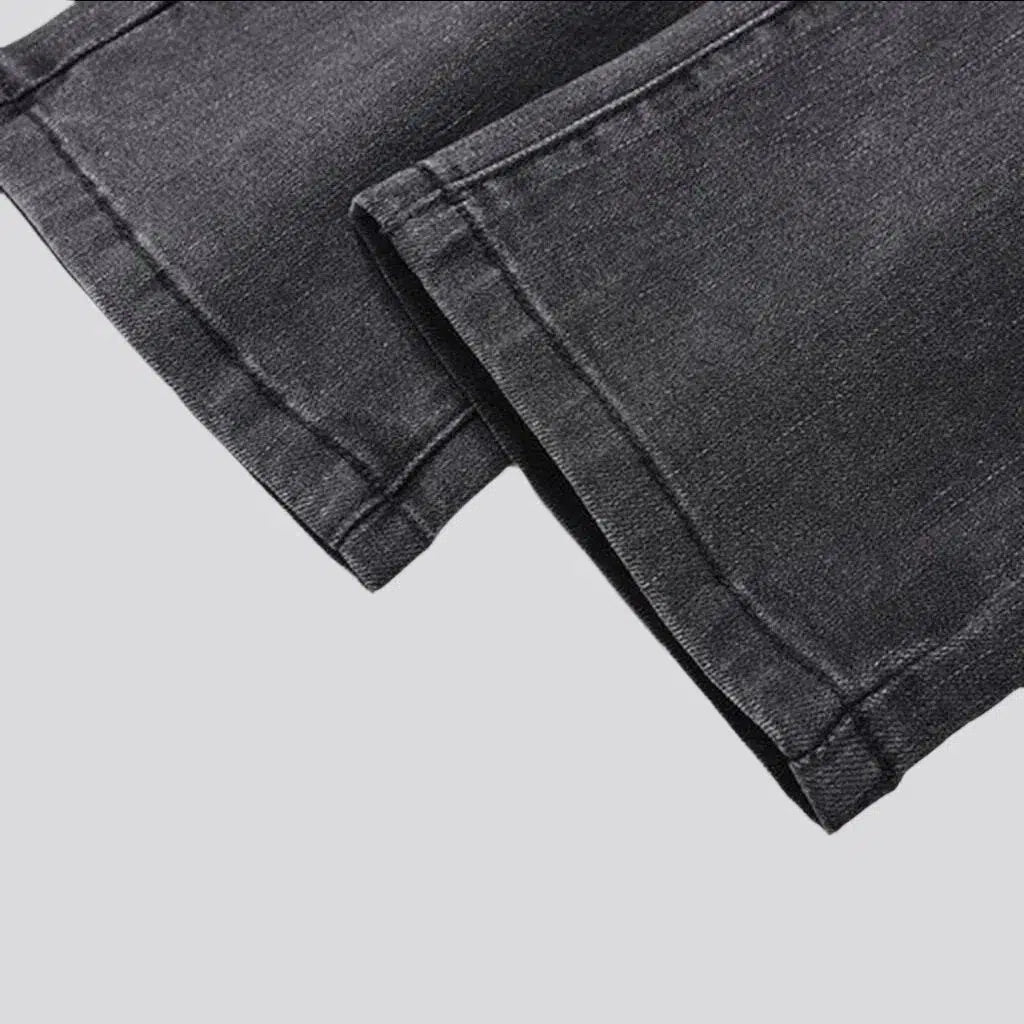 High-waist dark men's grey jeans