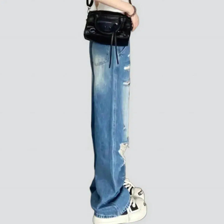 Floor-length whiskered jeans
 for women