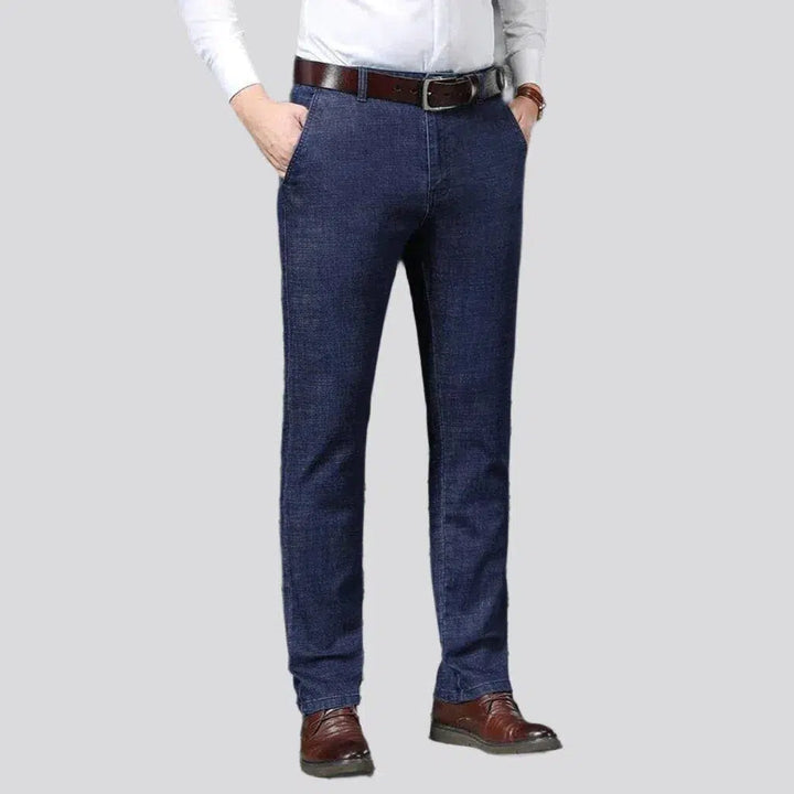 straight, monochrome, thick, stretchy, high-waist, diagonal-pocket, zipper-button, men's jeans | Jeans4you.shop