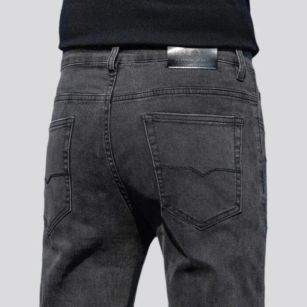 tapered, monochrome, dark grey, slim, high-waist, 5-pocket, zipper-button, men's jeans | Jeans4you.shop