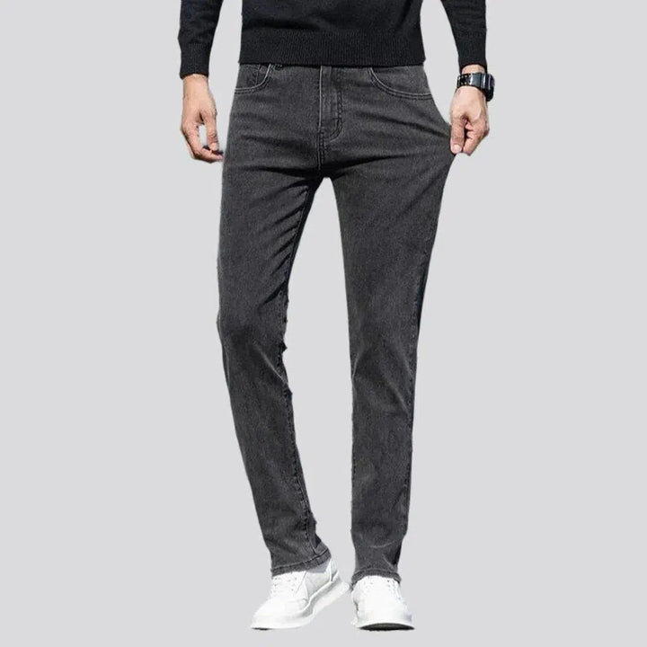 High-waist dark men's grey jeans