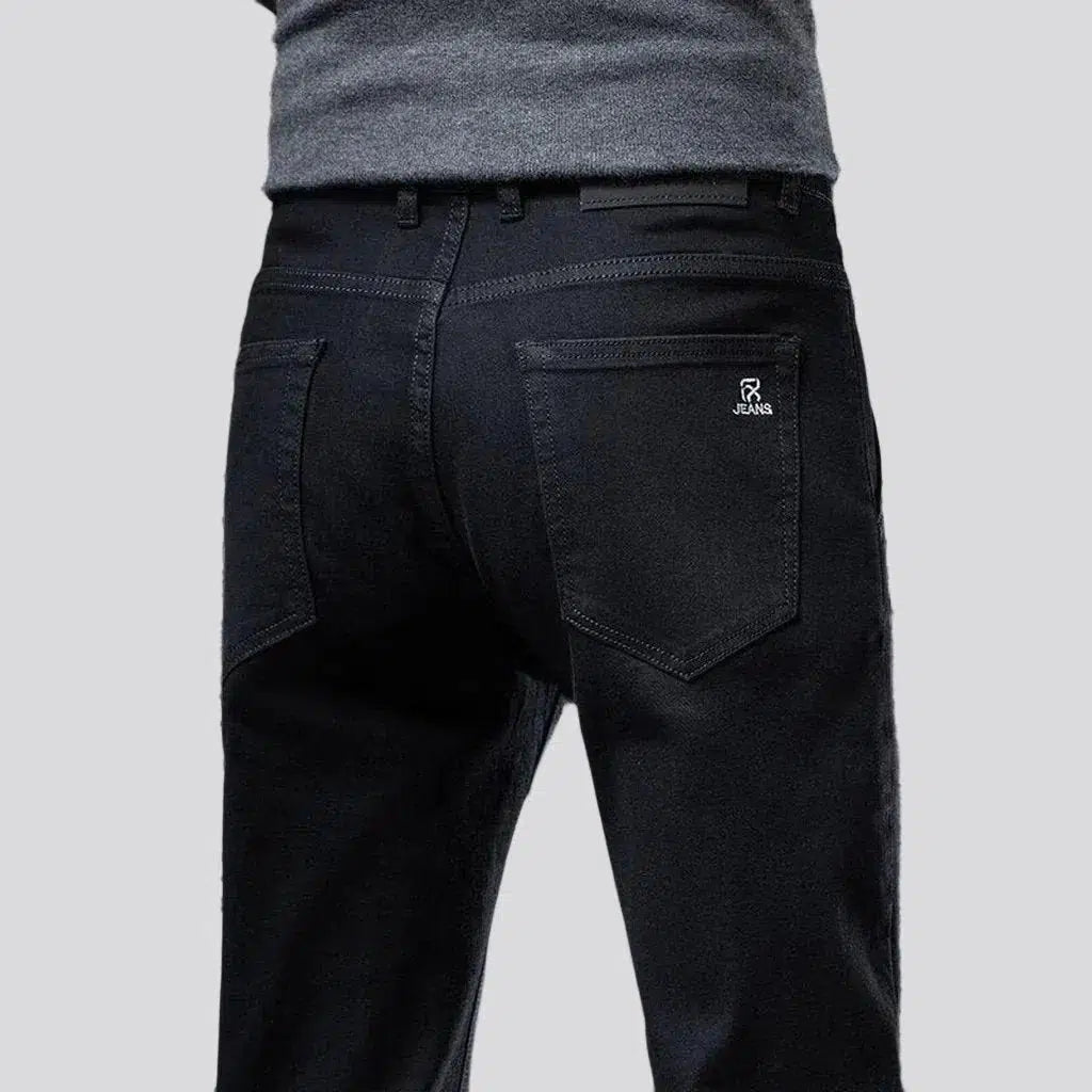 straight, monochrome, black, anti-theft pocket, stretchy, high-waist, diagonal-pocket, zipper-button, men's jeans | Jeans4you.shop