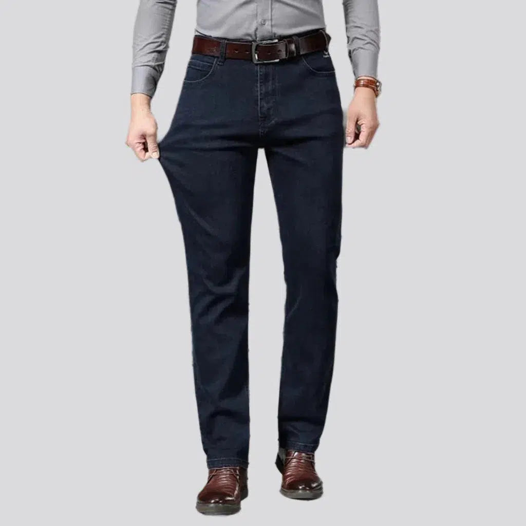 straight, monochrome, thick, navy, stretchy, high-waist, 5-pocket, zipper-button, men's jeans | Jeans4you.shop