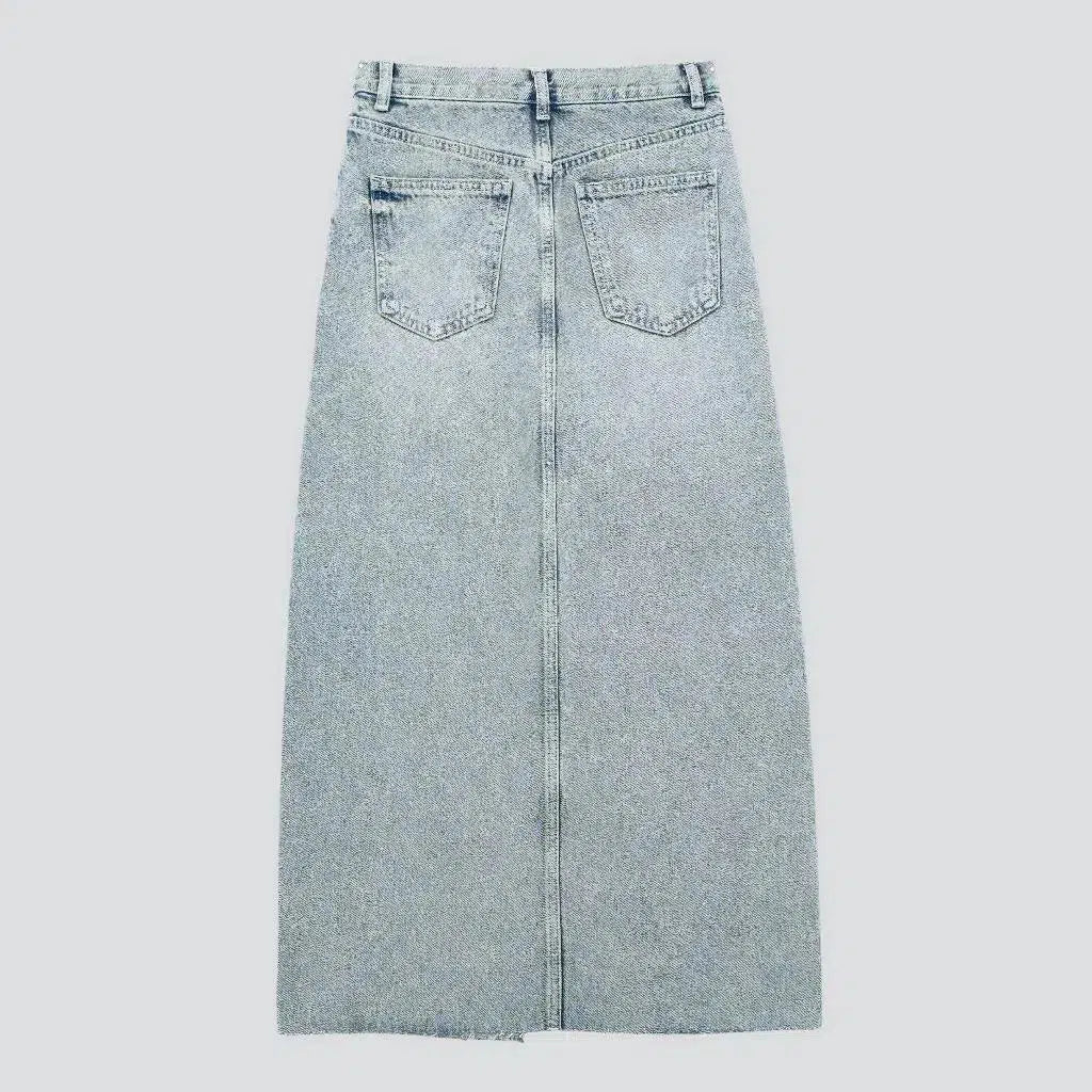 Raw-hem light-wash denim skirt
 for women