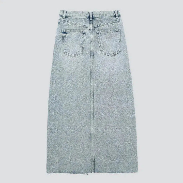 Raw-hem light-wash denim skirt
 for women