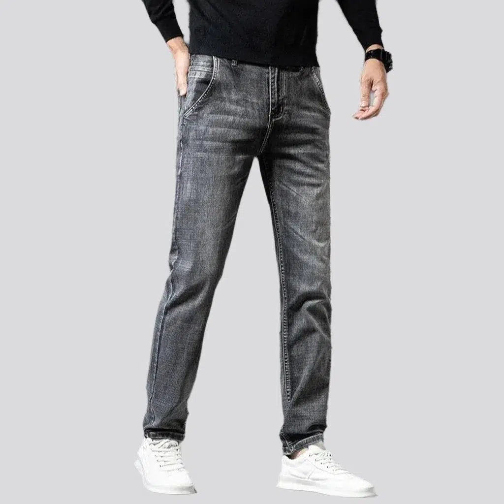 High-waist men's grey jeans