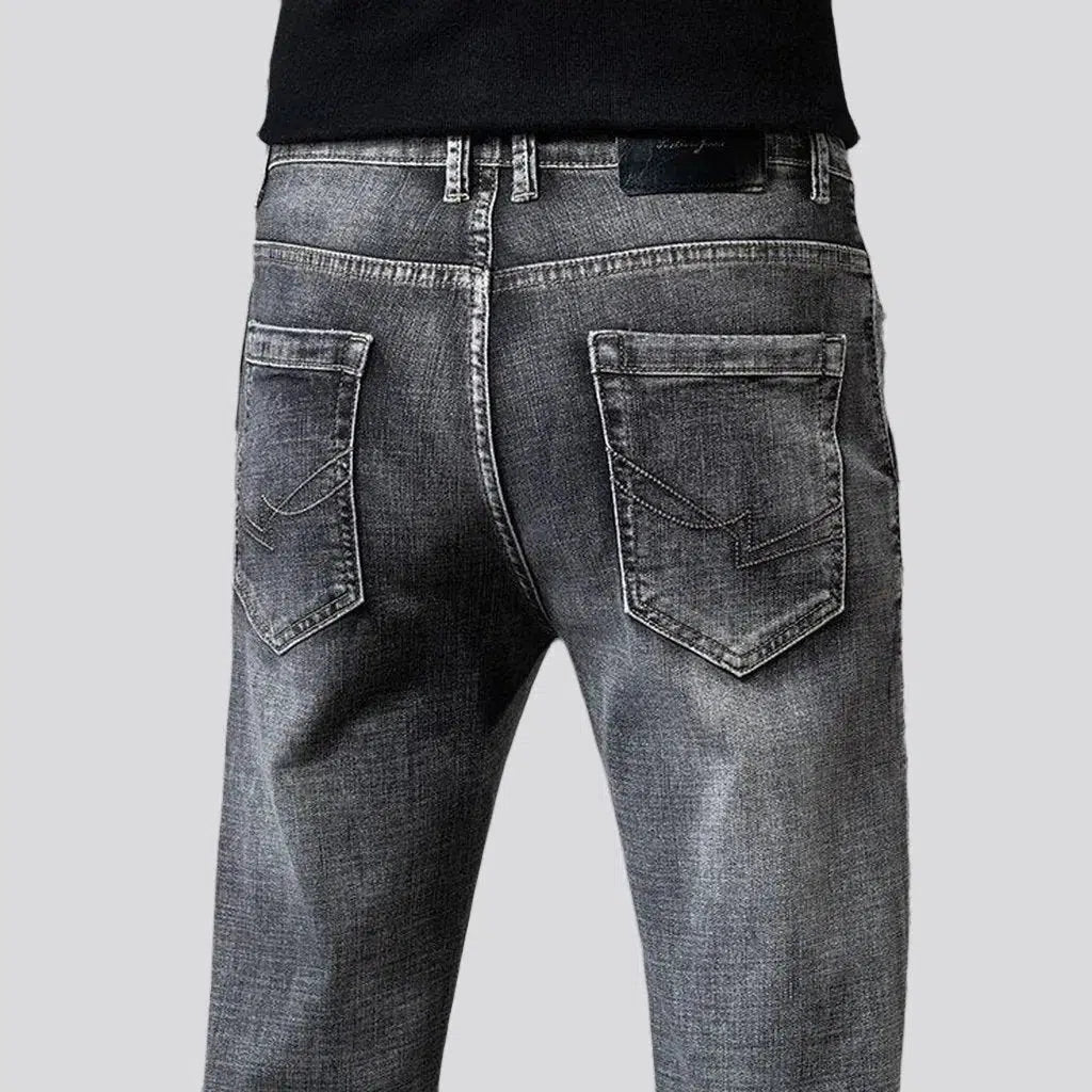 tapered, stonewashed, grey, anti-theft pocket, stretchy, sanded, whiskered, high-waist, diagonal-pocket, zipper-button, men's jeans | Jeans4you.shop