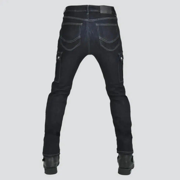 Dark-wash slim biker jeans
 for men