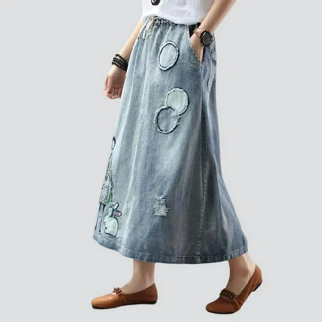 Long high-waist jeans skirt
 for ladies