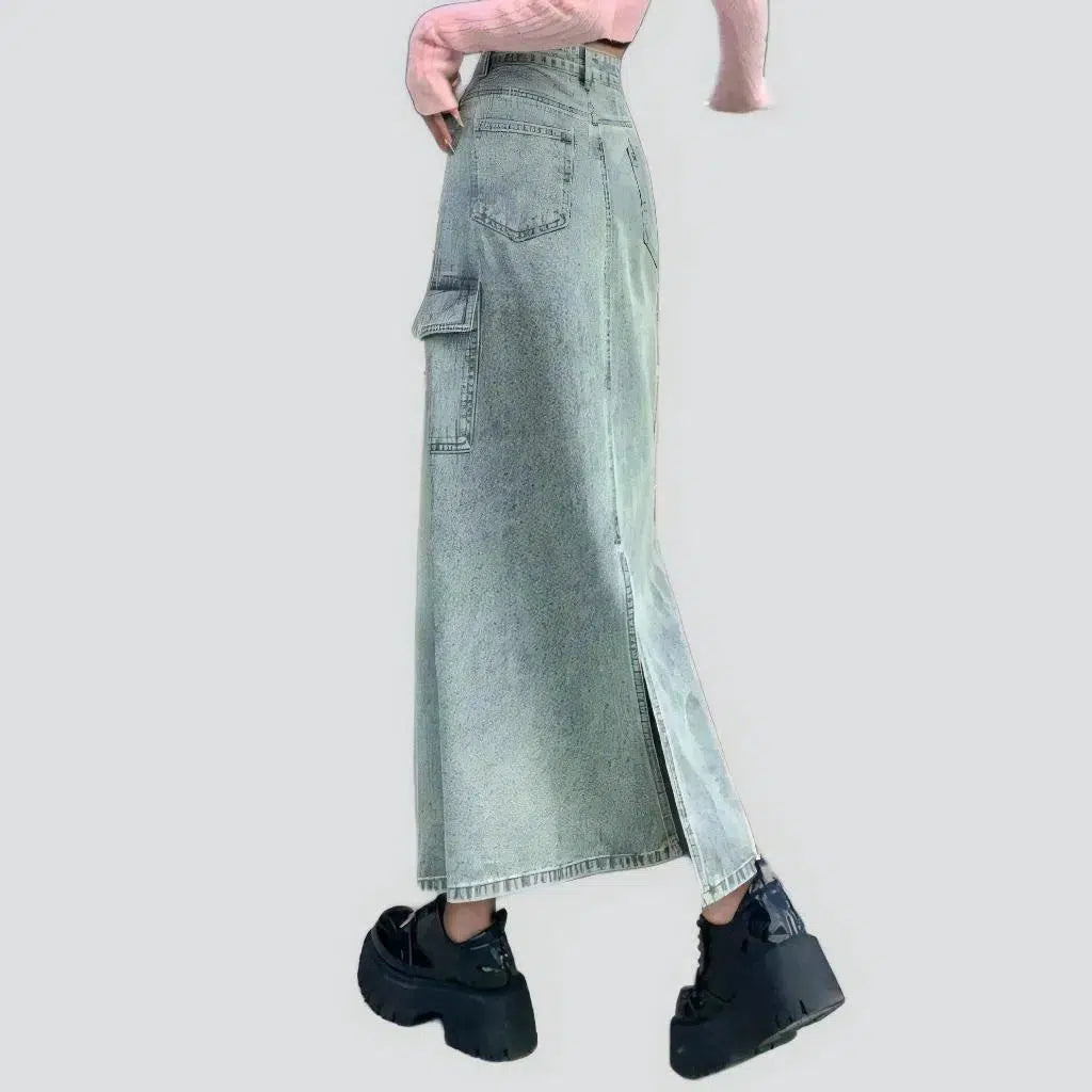 Long back-slit women's jean skirt