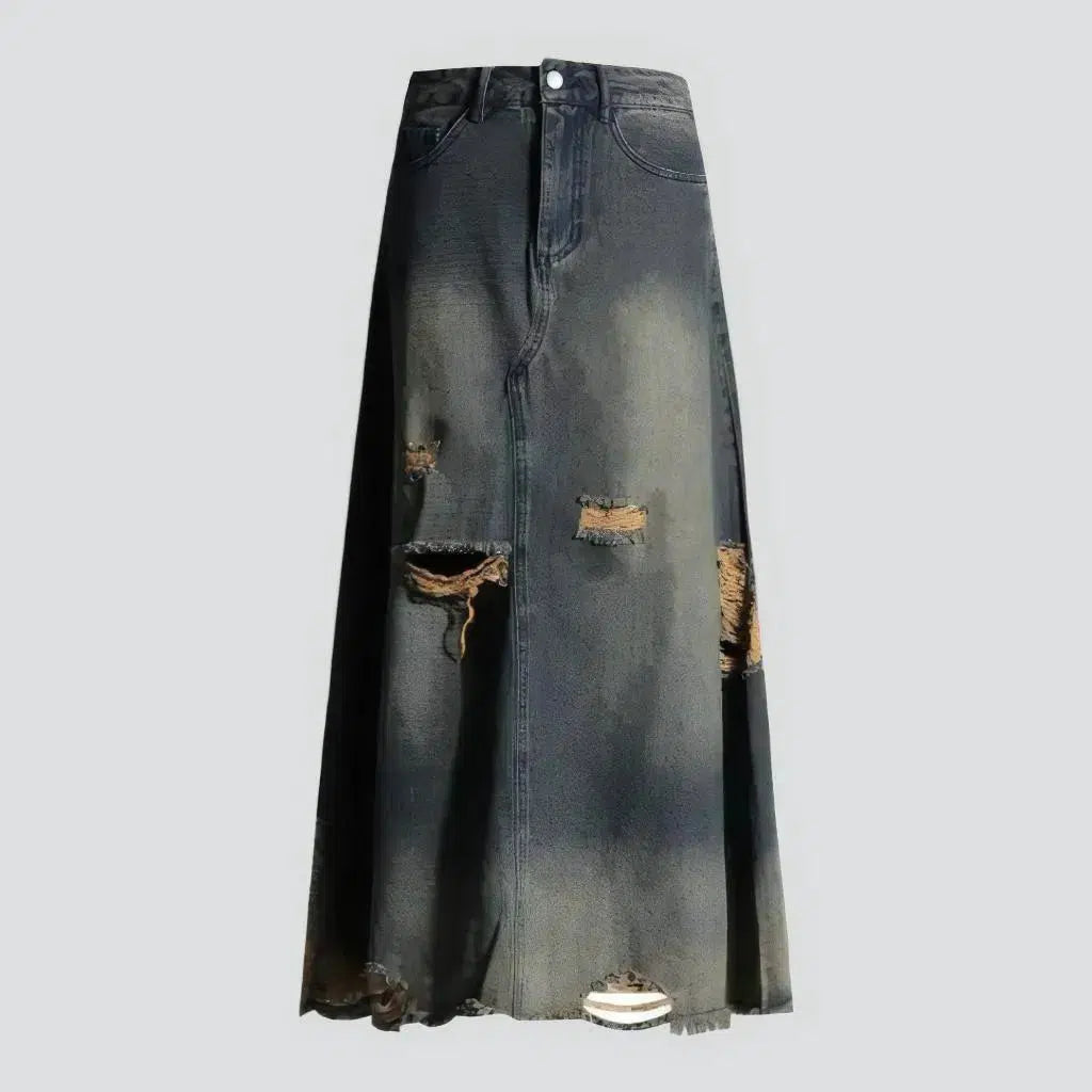 Sanded distressed jeans skirt