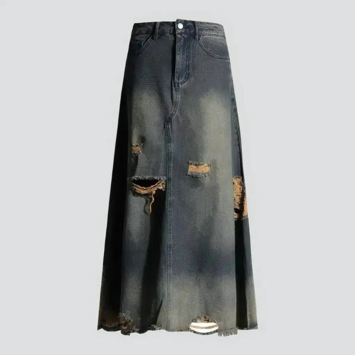 Sanded distressed jeans skirt