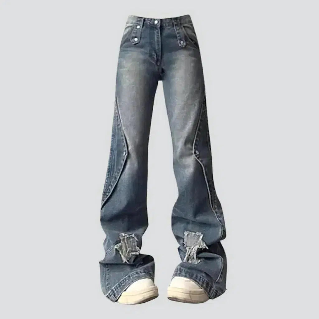 Sanded women's layered jeans