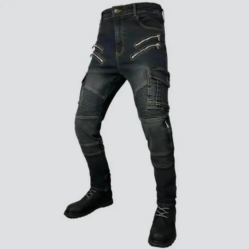 Knee-pads men's biker jeans