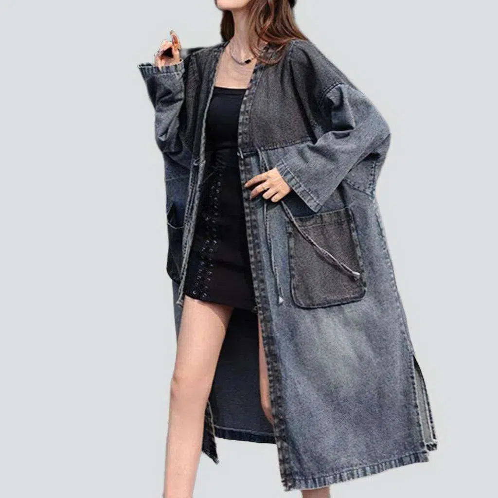 Sanded dark denim coat
 for women