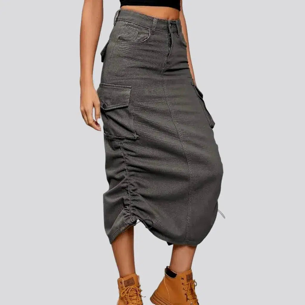 Zipper-button women's denim skirt