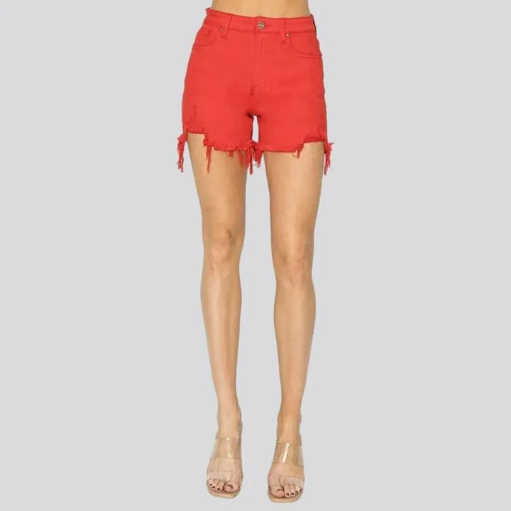 Frayed-hem 5-pockets women's denim shorts