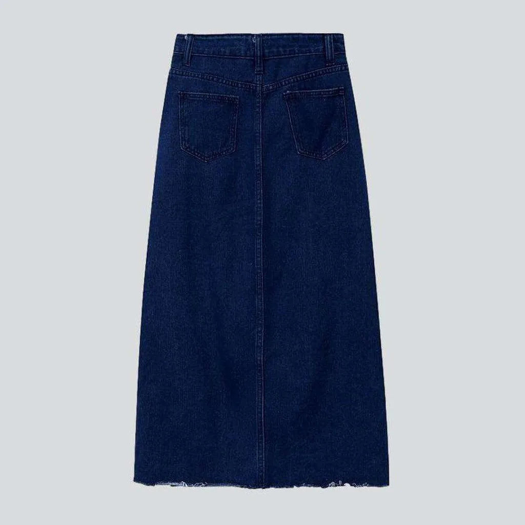 Clip-on slit maxi denim skirt