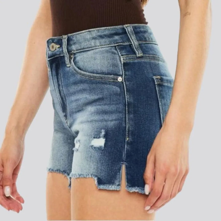 Distressed high-waist denim shorts
 for women