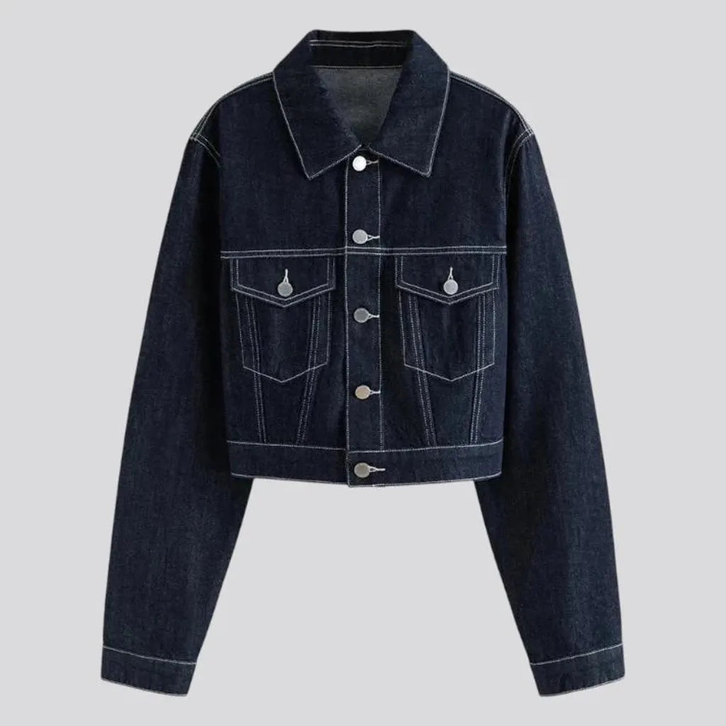 Dark pattern stylish cropped jean jacket for women