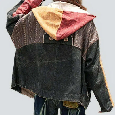 Mixed-fabrics women's denim jacket