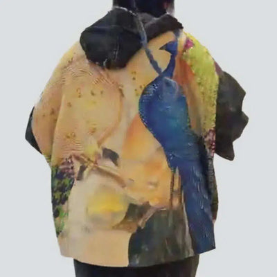 Oversized color denim jacket
 for ladies