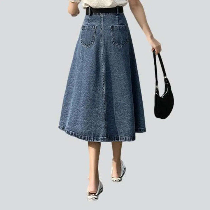 A-line button-down denim skirt