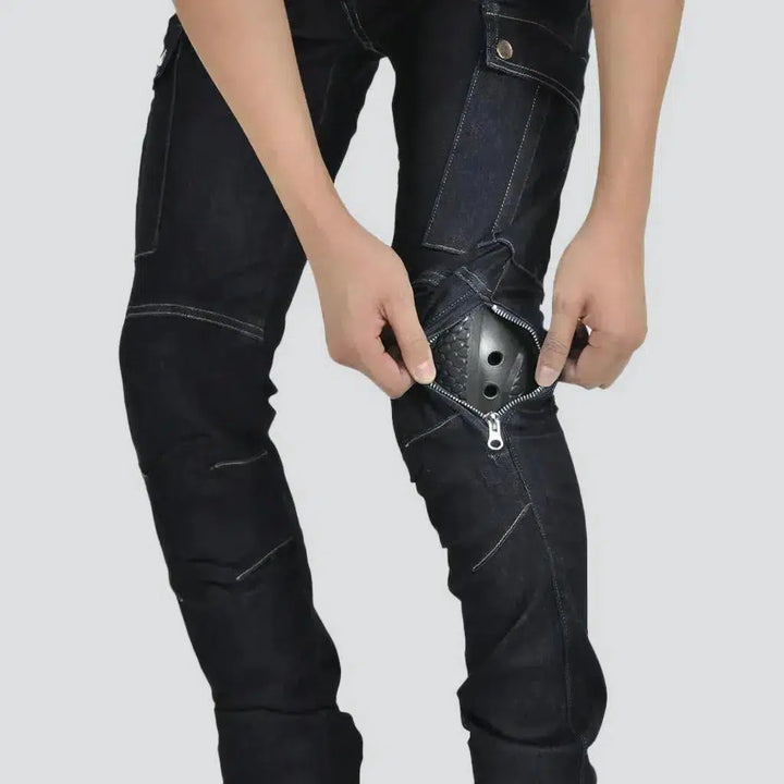 Dark-wash slim biker jeans
 for men