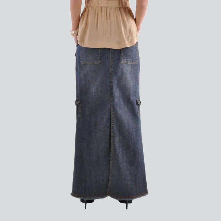 Stylish cargo long denim skirt