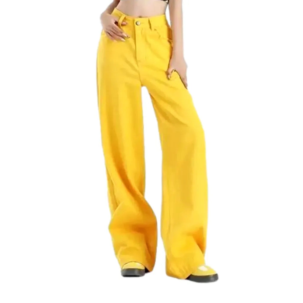 High Waisted Women's Jeans - Yellow