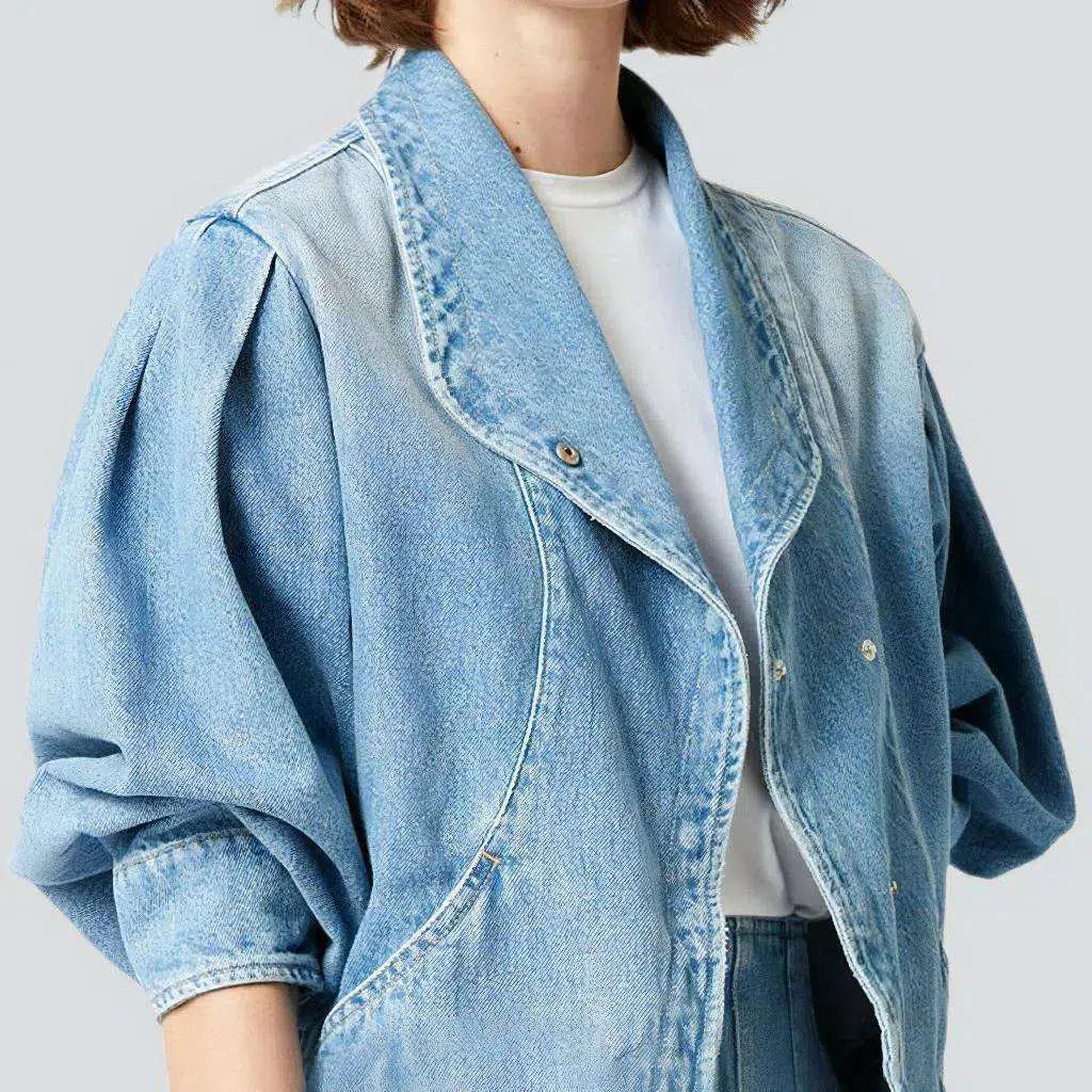 Puff sleeves 90s denim blazer
 for women