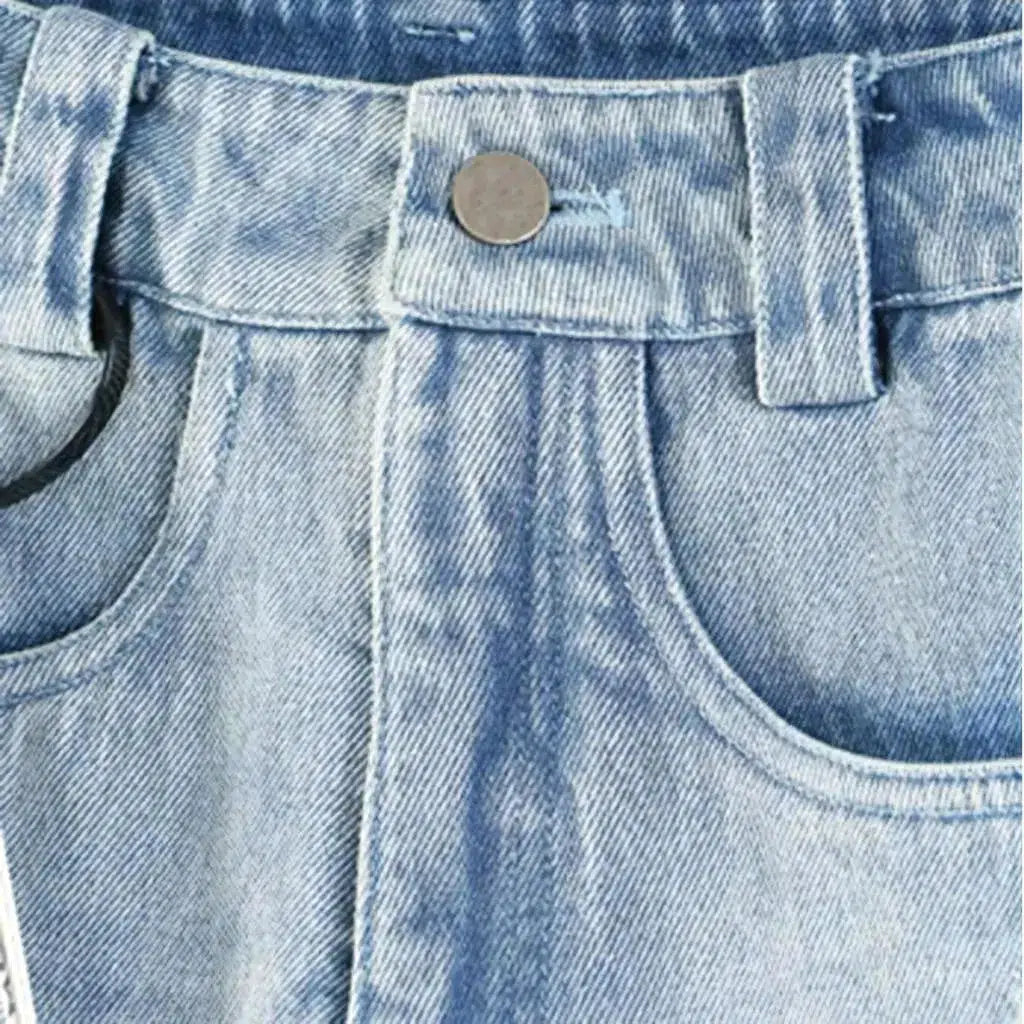 Mid-waist mixed-fabrics jeans
 for ladies