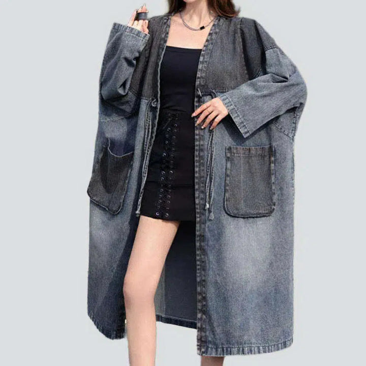 Sanded dark denim coat
 for women