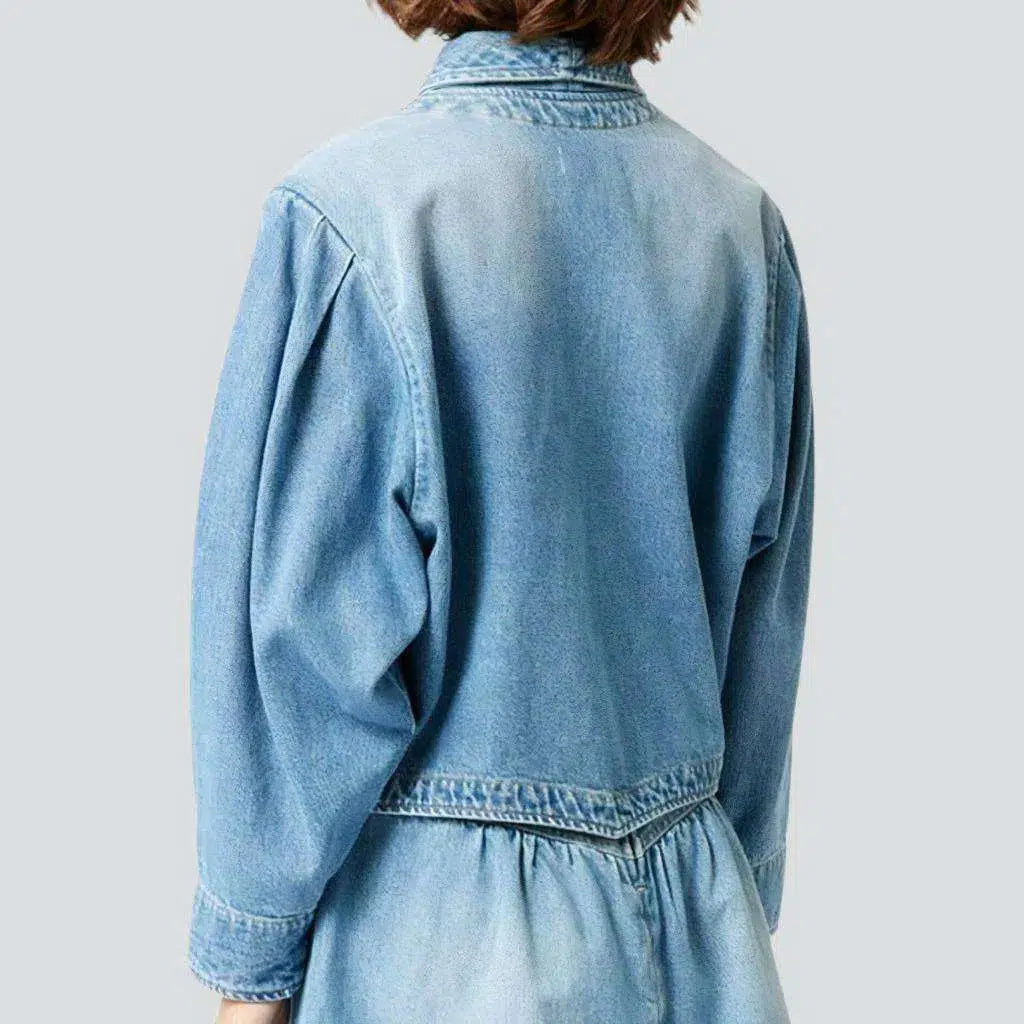 Puff sleeves 90s denim blazer
 for women